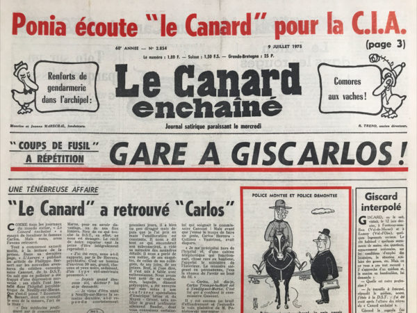 Couac ! | N° 2854 du Canard Enchaîné - 9 Juillet 1975 | Nos Exemplaires du Canard Enchaîné sont archivés dans de bonnes conditions de conservation (obscurité, hygrométrie maitrisée et faible température), ce qui s'avère indispensable pour des journaux anciens. | 2854