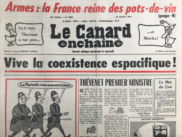 Couac ! | N° 2855 du Canard Enchaîné - 16 Juillet 1975 | Nos Exemplaires du Canard Enchaîné sont archivés dans de bonnes conditions de conservation (obscurité, hygrométrie maitrisée et faible température), ce qui s'avère indispensable pour des journaux anciens. | 2855