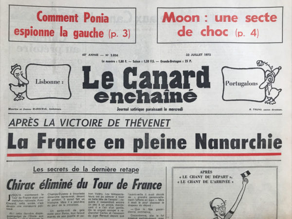 Couac ! | N° 2856 du Canard Enchaîné - 23 Juillet 1975 | Nos Exemplaires du Canard Enchaîné sont archivés dans de bonnes conditions de conservation (obscurité, hygrométrie maitrisée et faible température), ce qui s'avère indispensable pour des journaux anciens. | 2856