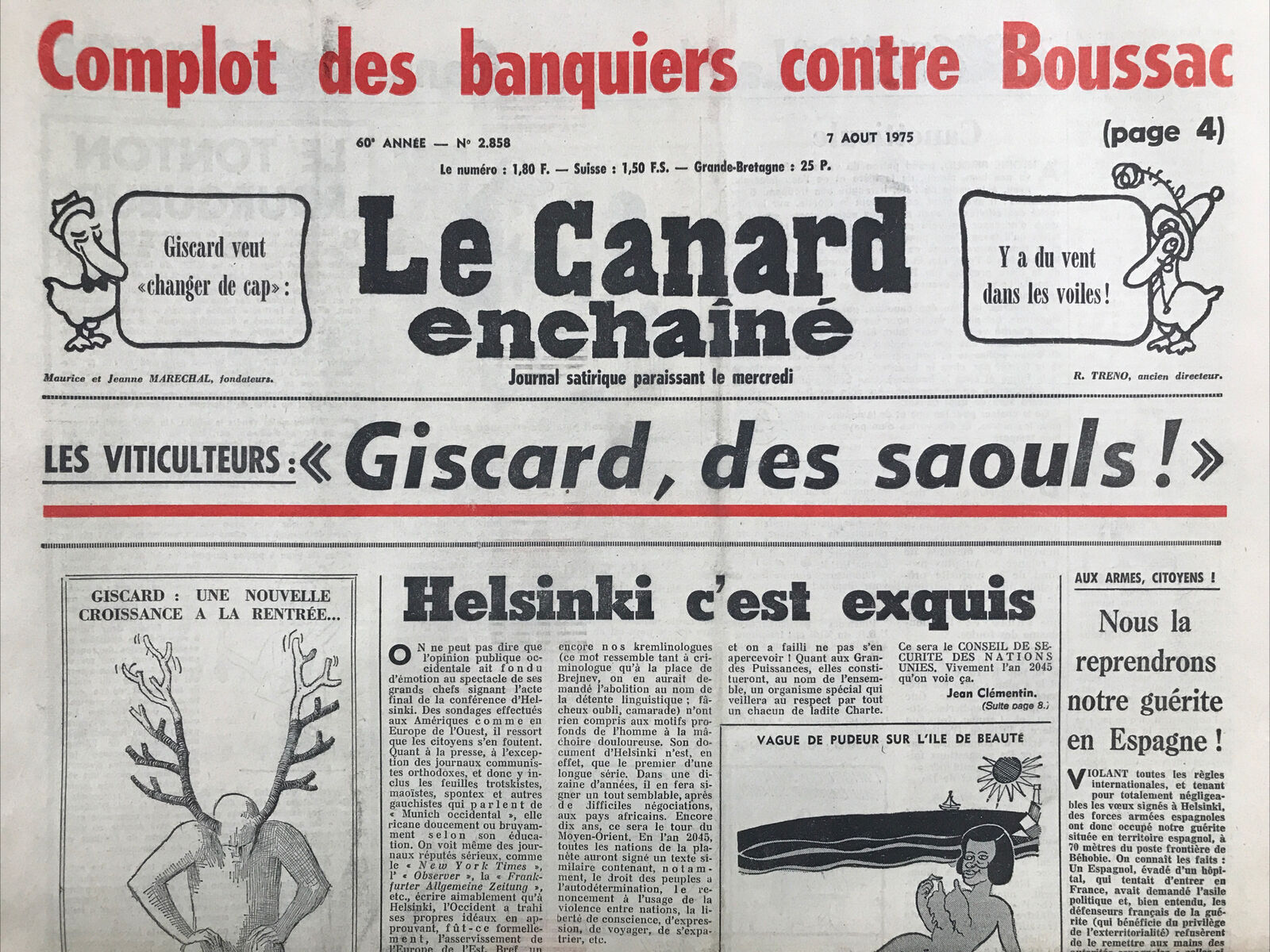 Couac ! | Acheter un Canard | Vente d'Anciens Journaux du Canard Enchaîné. Des Journaux Satiriques de Collection, Historiques & Authentiques de 1916 à 2004 ! | 2858