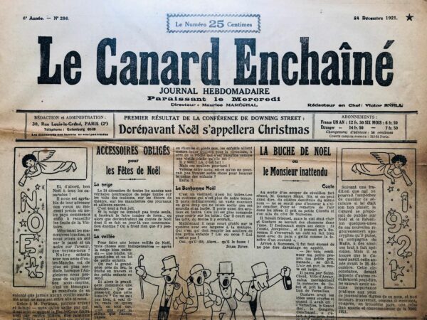 Couac ! | N° 286 du Canard Enchaîné - 21 Décembre 1921 | Nos Exemplaires du Canard Enchaîné sont archivés dans de bonnes conditions de conservation (obscurité, hygrométrie maitrisée et faible température), ce qui s'avère indispensable pour des journaux anciens. | 286 rotated