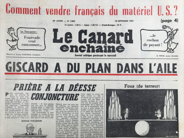 Couac ! | N° 2863 du Canard Enchaîné - 10 Septembre 1975 | Nos Exemplaires du Canard Enchaîné sont archivés dans de bonnes conditions de conservation (obscurité, hygrométrie maitrisée et faible température), ce qui s'avère indispensable pour des journaux anciens. | 2863