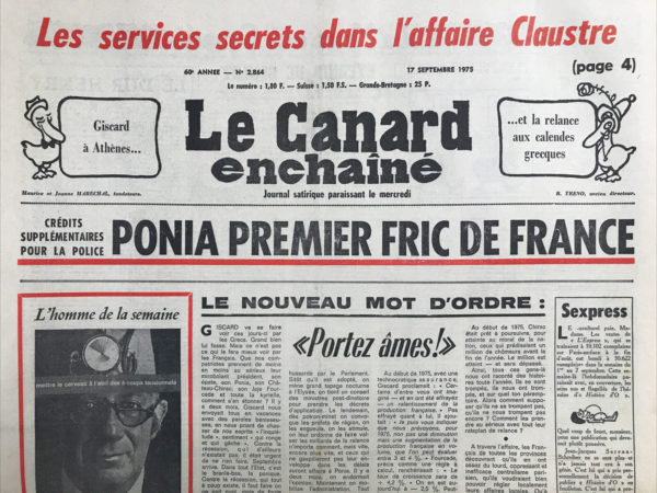 Couac ! | N° 2864 du Canard Enchaîné - 17 Septembre 1975 | Nos Exemplaires du Canard Enchaîné sont archivés dans de bonnes conditions de conservation (obscurité, hygrométrie maitrisée et faible température), ce qui s'avère indispensable pour des journaux anciens. | 2864