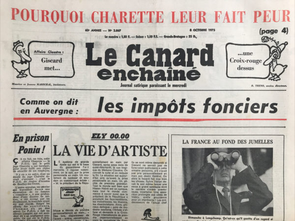 Couac ! | N° 2867 du Canard Enchaîné - 8 Octobre 1975 | Nos Exemplaires du Canard Enchaîné sont archivés dans de bonnes conditions de conservation (obscurité, hygrométrie maitrisée et faible température), ce qui s'avère indispensable pour des journaux anciens. | 2867