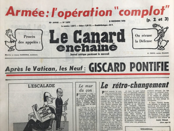 Couac ! | N° 2875 du Canard Enchaîné - 3 Décembre 1975 | Nos Exemplaires du Canard Enchaîné sont archivés dans de bonnes conditions de conservation (obscurité, hygrométrie maitrisée et faible température), ce qui s'avère indispensable pour des journaux anciens. | 2875