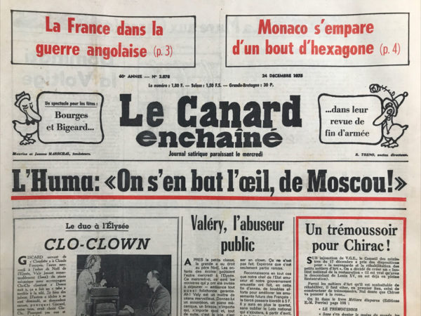 Couac ! | N° 2878 du Canard Enchaîné - 24 Décembre 1975 | Nos Exemplaires du Canard Enchaîné sont archivés dans de bonnes conditions de conservation (obscurité, hygrométrie maitrisée et faible température), ce qui s'avère indispensable pour des journaux anciens. | 2878