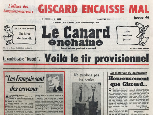 Couac ! | N° 2883 du Canard Enchaîné - 28 Janvier 1976 | Nos Exemplaires du Canard Enchaîné sont archivés dans de bonnes conditions de conservation (obscurité, hygrométrie maitrisée et faible température), ce qui s'avère indispensable pour des journaux anciens. | 2883