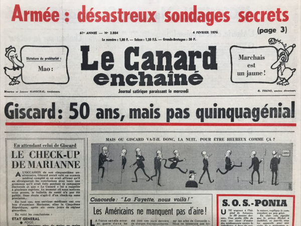 Couac ! | N° 2884 du Canard Enchaîné - 4 Février 1976 | Nos Exemplaires du Canard Enchaîné sont archivés dans de bonnes conditions de conservation (obscurité, hygrométrie maitrisée et faible température), ce qui s'avère indispensable pour des journaux anciens. | 2884