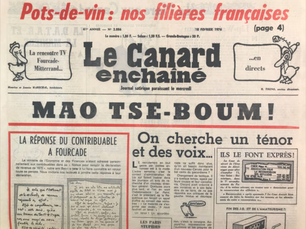 Couac ! | N° 2886 du Canard Enchaîné - 18 Février 1976 | Nos Exemplaires du Canard Enchaîné sont archivés dans de bonnes conditions de conservation (obscurité, hygrométrie maitrisée et faible température), ce qui s'avère indispensable pour des journaux anciens. | 2886