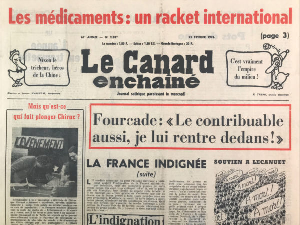 Couac ! | N° 2887 du Canard Enchaîné - 25 Février 1976 | Nos Exemplaires du Canard Enchaîné sont archivés dans de bonnes conditions de conservation (obscurité, hygrométrie maitrisée et faible température), ce qui s'avère indispensable pour des journaux anciens. | 2887