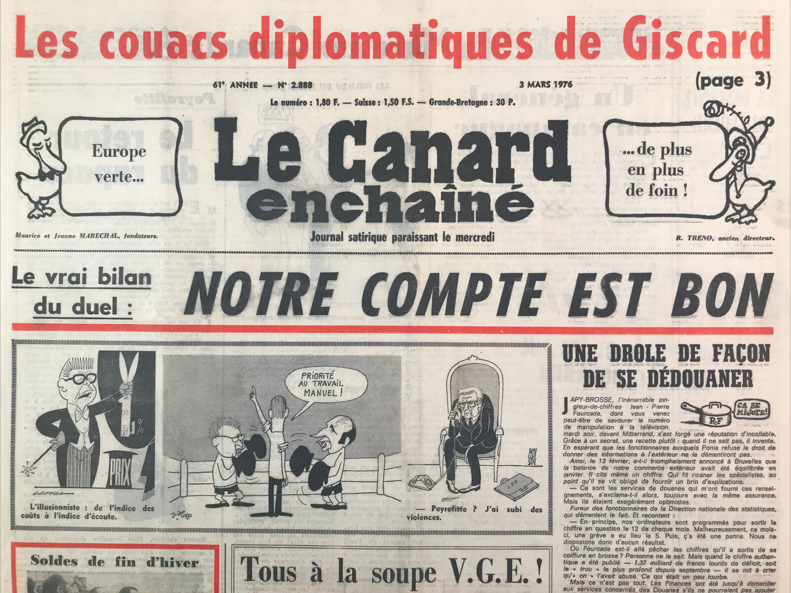 Couac ! | Acheter un Canard | Vente d'Anciens Journaux du Canard Enchaîné. Des Journaux Satiriques de Collection, Historiques & Authentiques de 1916 à 2004 ! | 2888