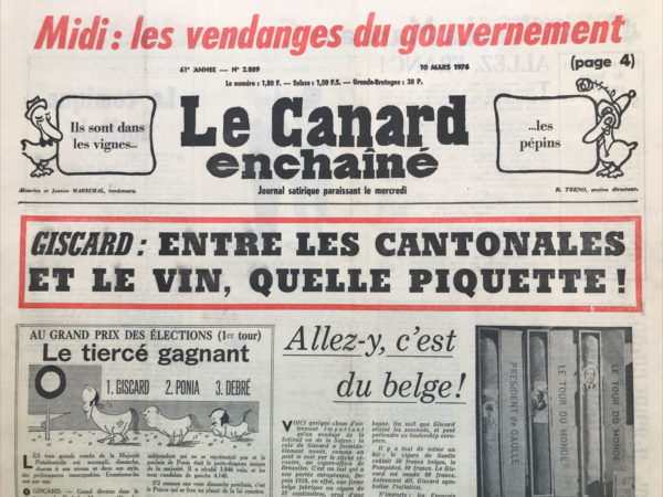 Couac ! | N° 2889 du Canard Enchaîné - 10 Mars 1976 | Nos Exemplaires du Canard Enchaîné sont archivés dans de bonnes conditions de conservation (obscurité, hygrométrie maitrisée et faible température), ce qui s'avère indispensable pour des journaux anciens. | 2889