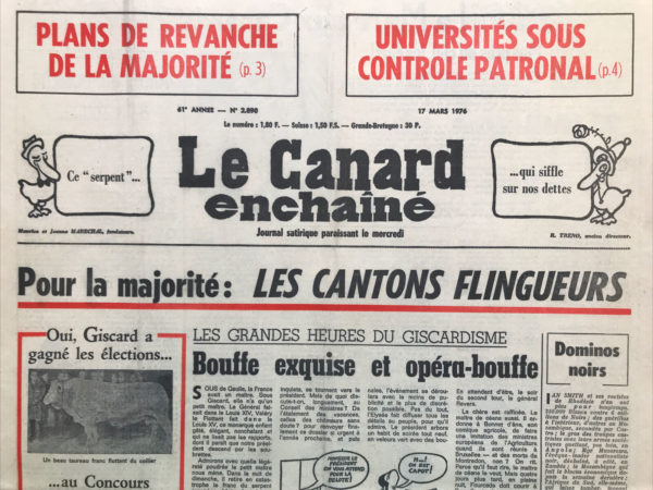 Couac ! | N° 2890 du Canard Enchaîné - 17 Mars 1976 | Nos Exemplaires du Canard Enchaîné sont archivés dans de bonnes conditions de conservation (obscurité, hygrométrie maitrisée et faible température), ce qui s'avère indispensable pour des journaux anciens. | 2890