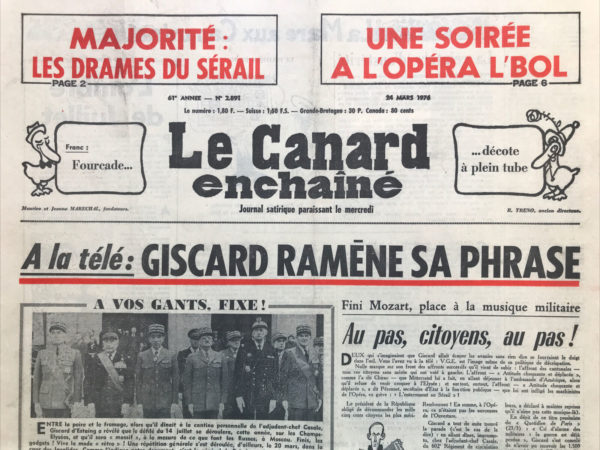 Couac ! | N° 2891 du Canard Enchaîné - 24 Mars 1976 | Nos Exemplaires du Canard Enchaîné sont archivés dans de bonnes conditions de conservation (obscurité, hygrométrie maitrisée et faible température), ce qui s'avère indispensable pour des journaux anciens. | 2891