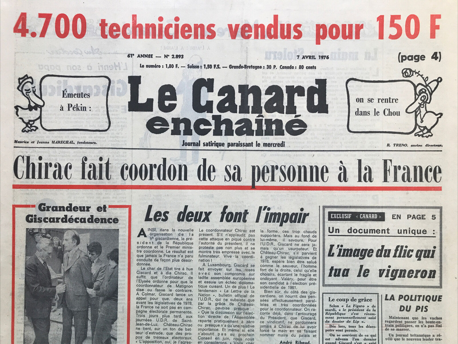 Couac ! | Acheter un Canard | Vente d'Anciens Journaux du Canard Enchaîné. Des Journaux Satiriques de Collection, Historiques & Authentiques de 1916 à 2004 ! | 2893