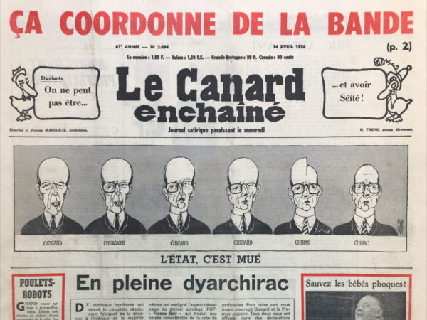 Couac ! | N° 2894 du Canard Enchaîné - 14 Avril 1976 | Nos Exemplaires du Canard Enchaîné sont archivés dans de bonnes conditions de conservation (obscurité, hygrométrie maitrisée et faible température), ce qui s'avère indispensable pour des journaux anciens. | 2894