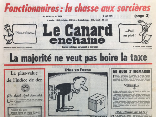 Couac ! | N° 2897 du Canard Enchaîné - 5 Mai 1976 | Nos Exemplaires du Canard Enchaîné sont archivés dans de bonnes conditions de conservation (obscurité, hygrométrie maitrisée et faible température), ce qui s'avère indispensable pour des journaux anciens. | 2897