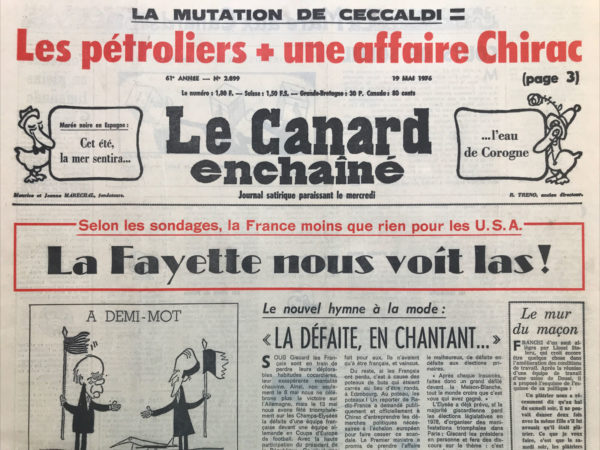 Couac ! | N° 2899 du Canard Enchaîné - 19 Mai 1976 | Nos Exemplaires du Canard Enchaîné sont archivés dans de bonnes conditions de conservation (obscurité, hygrométrie maitrisée et faible température), ce qui s'avère indispensable pour des journaux anciens. | 2899