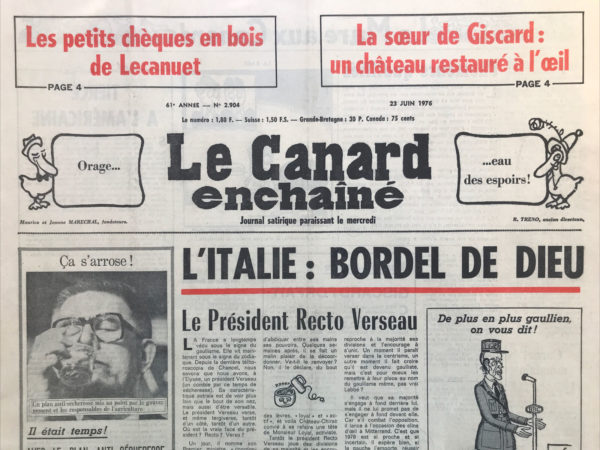 Couac ! | N° 2904 du Canard Enchaîné - 23 Juin 1976 | Nos Exemplaires du Canard Enchaîné sont archivés dans de bonnes conditions de conservation (obscurité, hygrométrie maitrisée et faible température), ce qui s'avère indispensable pour des journaux anciens. | 2904