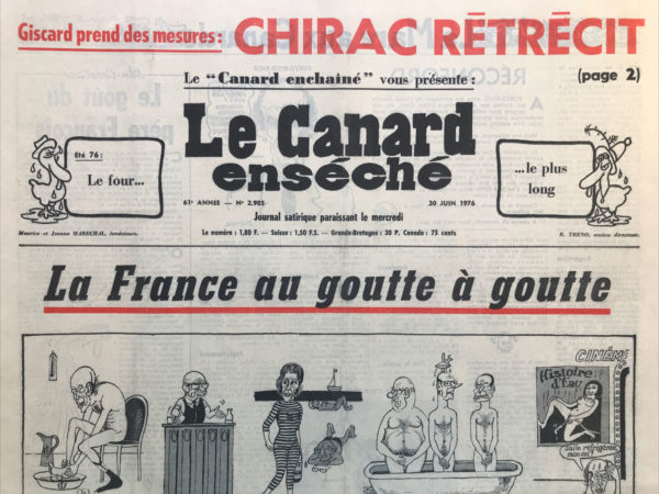 Couac ! | N° 2905 du Canard Enchaîné - 30 Juin 1976 | Nos Exemplaires du Canard Enchaîné sont archivés dans de bonnes conditions de conservation (obscurité, hygrométrie maitrisée et faible température), ce qui s'avère indispensable pour des journaux anciens. | 2905