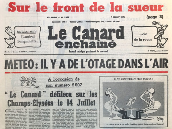 Couac ! | N° 2906 du Canard Enchaîné - 7 Juillet 1976 | Nos Exemplaires du Canard Enchaîné sont archivés dans de bonnes conditions de conservation (obscurité, hygrométrie maitrisée et faible température), ce qui s'avère indispensable pour des journaux anciens. | 2906