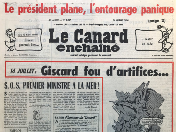 Couac ! | N° 2907 du Canard Enchaîné - 14 Juillet 1976 | Nos Exemplaires du Canard Enchaîné sont archivés dans de bonnes conditions de conservation (obscurité, hygrométrie maitrisée et faible température), ce qui s'avère indispensable pour des journaux anciens. | 2907