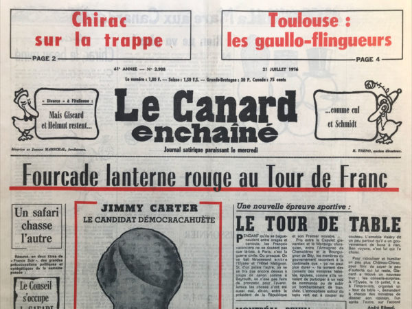 Couac ! | N° 2908 du Canard Enchaîné - 21 Juillet 1976 | Nos Exemplaires du Canard Enchaîné sont archivés dans de bonnes conditions de conservation (obscurité, hygrométrie maitrisée et faible température), ce qui s'avère indispensable pour des journaux anciens. | 2908