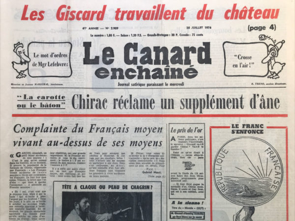 Couac ! | N° 2909 du Canard Enchaîné - 28 Juillet 1976 | Nos Exemplaires du Canard Enchaîné sont archivés dans de bonnes conditions de conservation (obscurité, hygrométrie maitrisée et faible température), ce qui s'avère indispensable pour des journaux anciens. | 2909