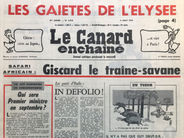 Couac ! | N° 2910 du Canard Enchaîné - 4 Août 1976 | Nos Exemplaires du Canard Enchaîné sont archivés dans de bonnes conditions de conservation (obscurité, hygrométrie maitrisée et faible température), ce qui s'avère indispensable pour des journaux anciens. | 2910