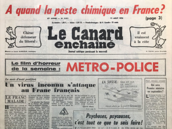 Couac ! | N° 2911 du Canard Enchaîné - 11 Août 1976 | Nos Exemplaires du Canard Enchaîné sont archivés dans de bonnes conditions de conservation (obscurité, hygrométrie maitrisée et faible température), ce qui s'avère indispensable pour des journaux anciens. | 2911