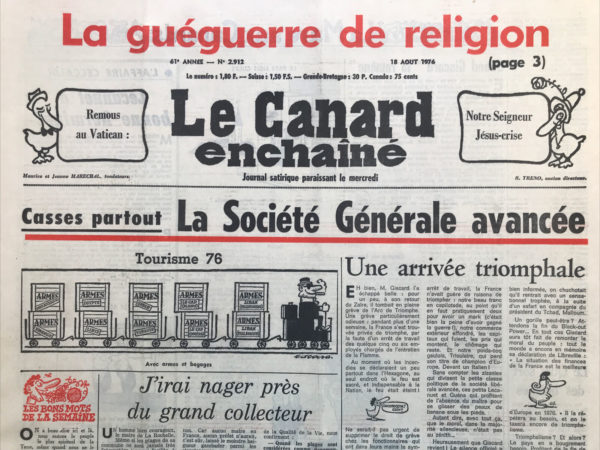 Couac ! | N° 2912 du Canard Enchaîné - 18 Août 1976 | Nos Exemplaires du Canard Enchaîné sont archivés dans de bonnes conditions de conservation (obscurité, hygrométrie maitrisée et faible température), ce qui s'avère indispensable pour des journaux anciens. | 2912