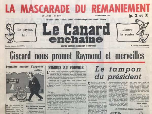 Couac ! | N° 2914 du Canard Enchaîné - 1 Septembre 1976 | Nos Exemplaires du Canard Enchaîné sont archivés dans de bonnes conditions de conservation (obscurité, hygrométrie maitrisée et faible température), ce qui s'avère indispensable pour des journaux anciens. | 2914