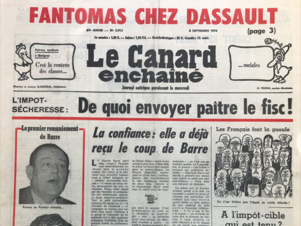 Couac ! | N° 2915 du Canard Enchaîné - 8 Septembre 1976 | Nos Exemplaires du Canard Enchaîné sont archivés dans de bonnes conditions de conservation (obscurité, hygrométrie maitrisée et faible température), ce qui s'avère indispensable pour des journaux anciens. | 2915