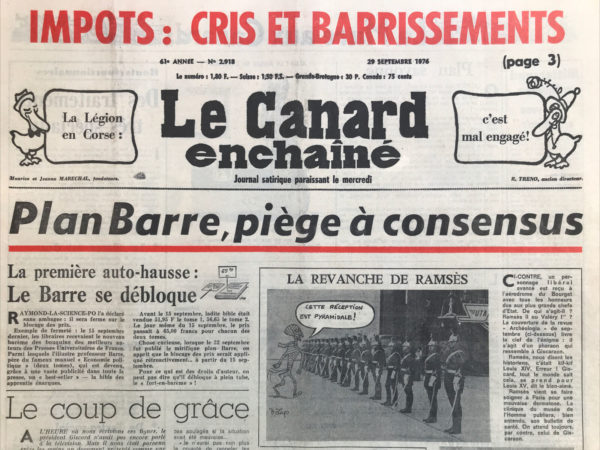 Couac ! | N° 2918 du Canard Enchaîné - 29 Septembre 1976 | Nos Exemplaires du Canard Enchaîné sont archivés dans de bonnes conditions de conservation (obscurité, hygrométrie maitrisée et faible température), ce qui s'avère indispensable pour des journaux anciens. | 2918