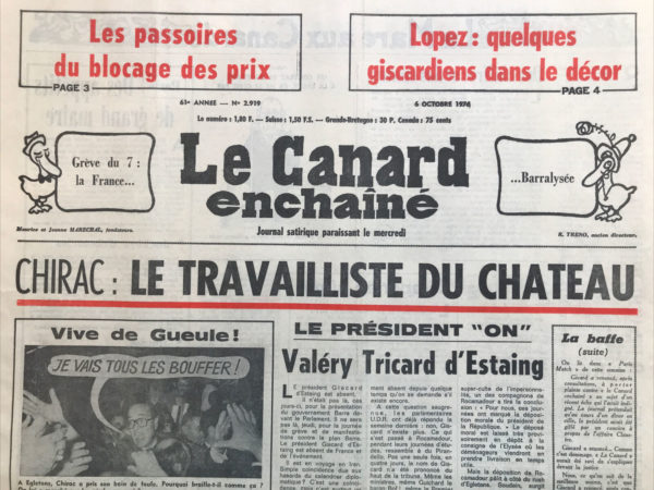 Couac ! | N° 2919 du Canard Enchaîné - 6 Octobre 1976 | Nos Exemplaires du Canard Enchaîné sont archivés dans de bonnes conditions de conservation (obscurité, hygrométrie maitrisée et faible température), ce qui s'avère indispensable pour des journaux anciens. | 2919