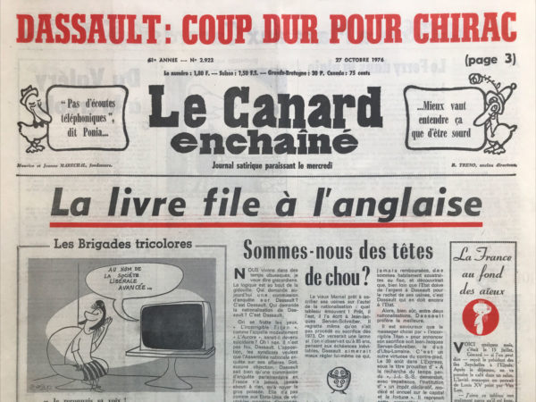 Couac ! | N° 2922 du Canard Enchaîné - 27 Octobre 1976 | Nos Exemplaires du Canard Enchaîné sont archivés dans de bonnes conditions de conservation (obscurité, hygrométrie maitrisée et faible température), ce qui s'avère indispensable pour des journaux anciens. | 2922