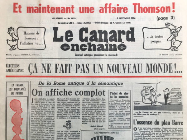 Couac ! | N° 2923 du Canard Enchaîné - 3 Novembre 1976 | Nos Exemplaires du Canard Enchaîné sont archivés dans de bonnes conditions de conservation (obscurité, hygrométrie maitrisée et faible température), ce qui s'avère indispensable pour des journaux anciens. | 2923