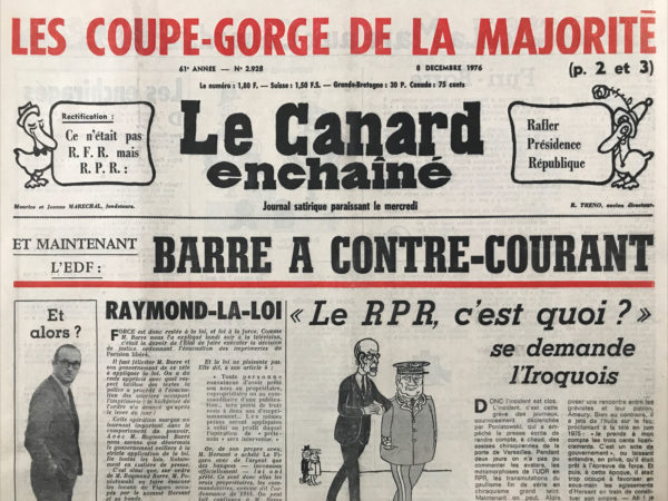 Couac ! | N° 2928 du Canard Enchaîné - 8 Décembre 1976 | Nos Exemplaires du Canard Enchaîné sont archivés dans de bonnes conditions de conservation (obscurité, hygrométrie maitrisée et faible température), ce qui s'avère indispensable pour des journaux anciens. | 2928