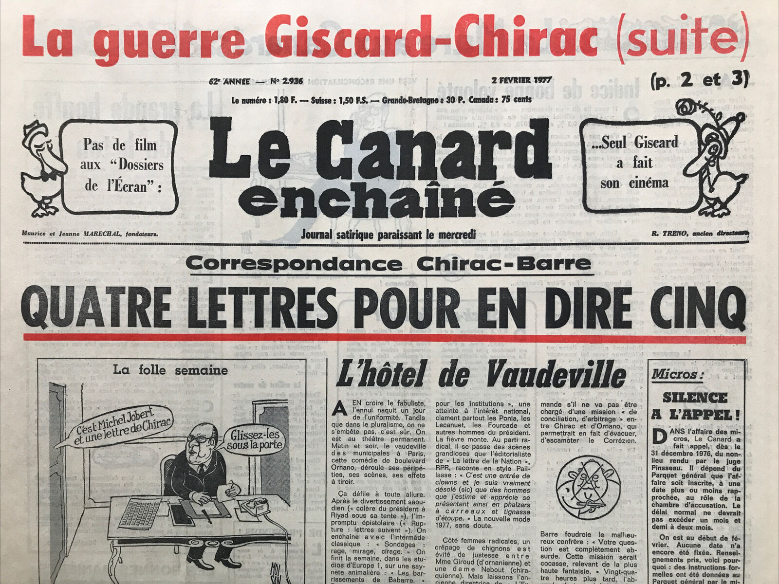 Couac ! | Acheter un Canard | Vente d'Anciens Journaux du Canard Enchaîné. Des Journaux Satiriques de Collection, Historiques & Authentiques de 1916 à 2004 ! | 2936