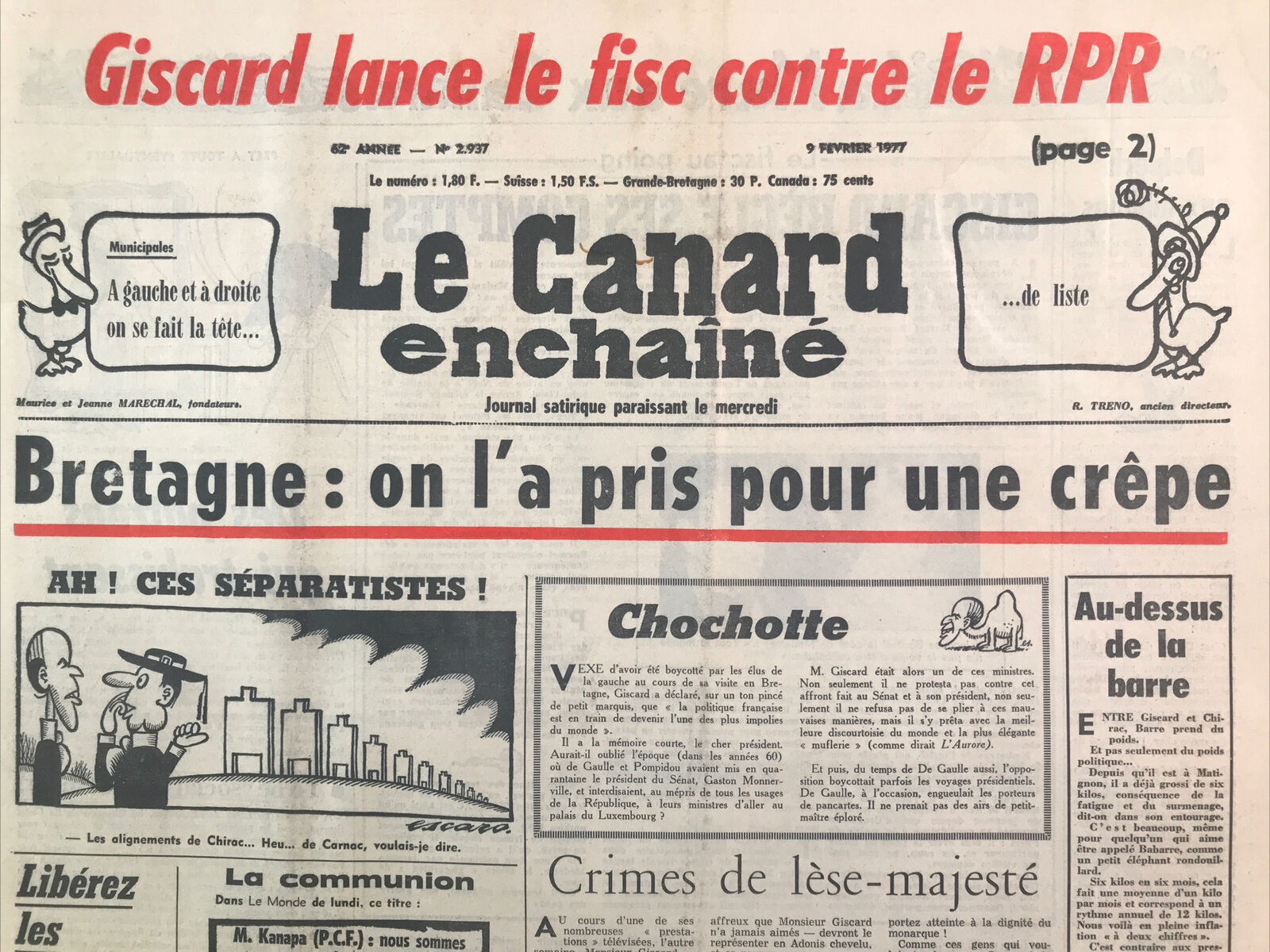 Couac ! | Acheter un Canard | Vente d'Anciens Journaux du Canard Enchaîné. Des Journaux Satiriques de Collection, Historiques & Authentiques de 1916 à 2004 ! | 2937