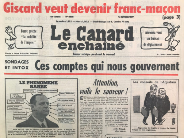 Couac ! | N° 2938 du Canard Enchaîné - 16 Février 1977 | Nos Exemplaires du Canard Enchaîné sont archivés dans de bonnes conditions de conservation (obscurité, hygrométrie maitrisée et faible température), ce qui s'avère indispensable pour des journaux anciens. | 2938