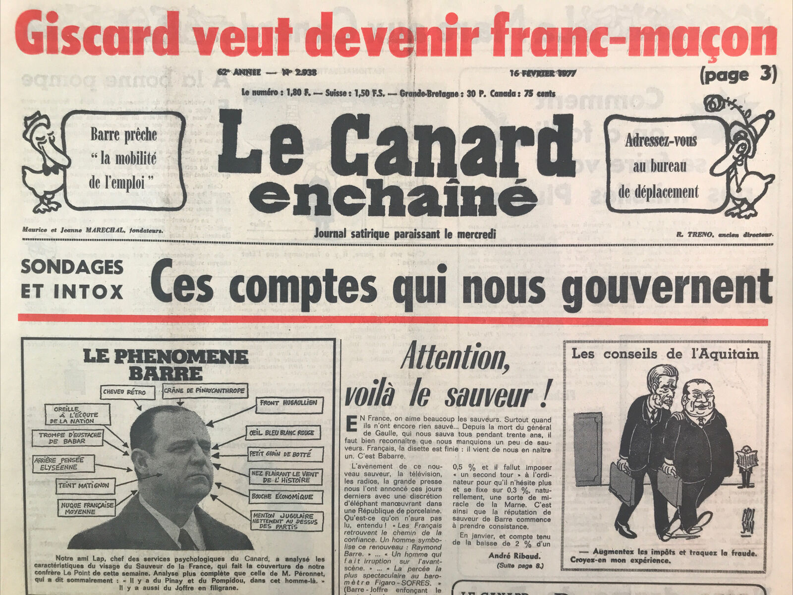 Couac ! | Acheter un Canard | Vente d'Anciens Journaux du Canard Enchaîné. Des Journaux Satiriques de Collection, Historiques & Authentiques de 1916 à 2004 ! | 2938