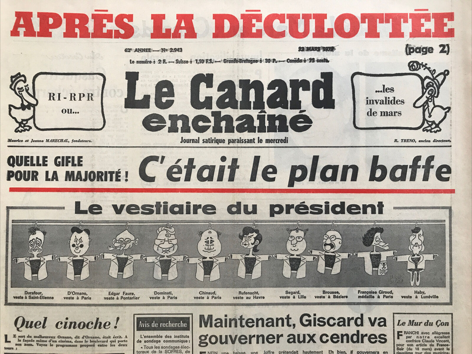 Couac ! | Acheter un Canard | Vente d'Anciens Journaux du Canard Enchaîné. Des Journaux Satiriques de Collection, Historiques & Authentiques de 1916 à 2004 ! | 2943