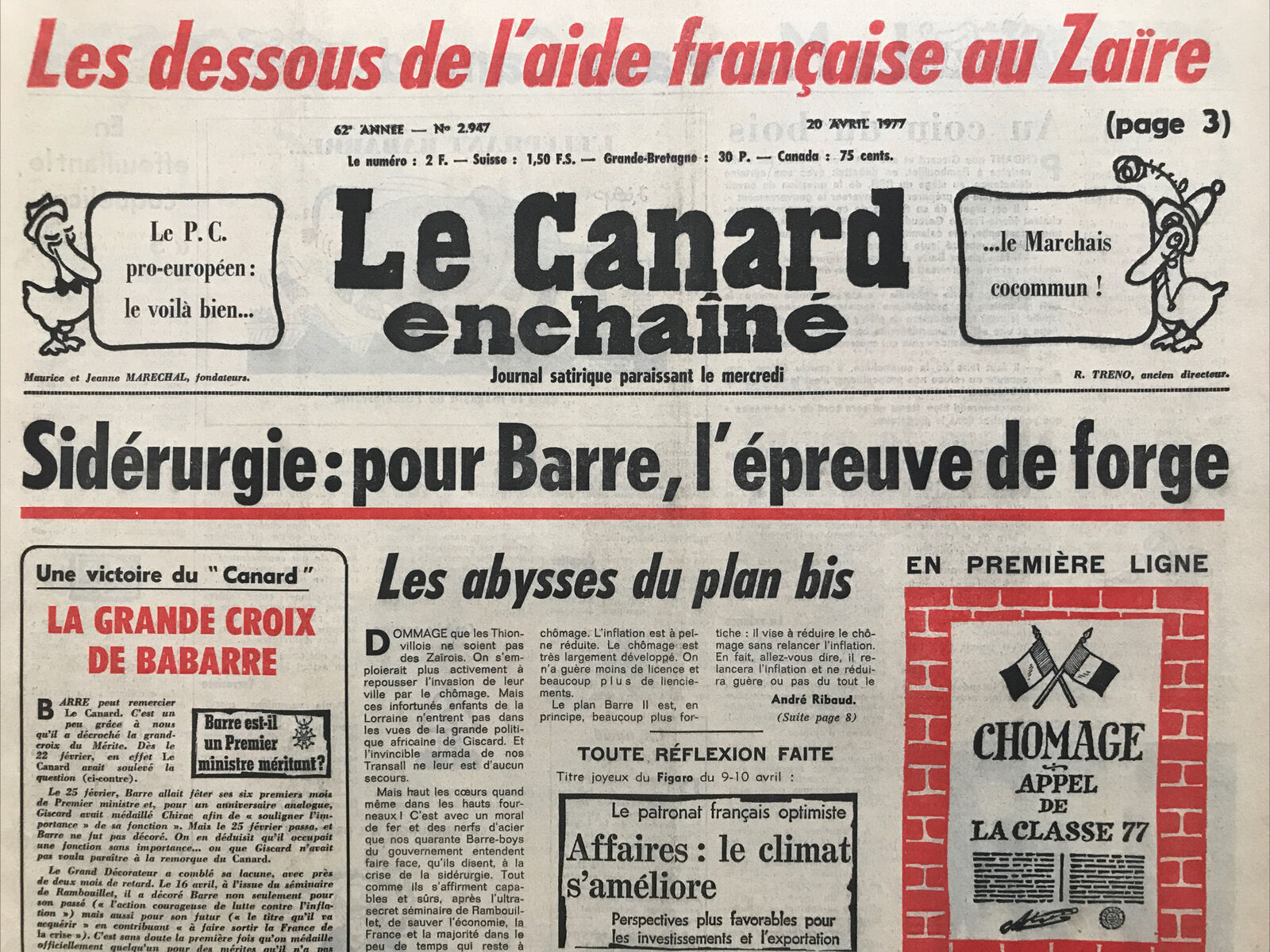 Couac ! | Acheter un Canard | Vente d'Anciens Journaux du Canard Enchaîné. Des Journaux Satiriques de Collection, Historiques & Authentiques de 1916 à 2004 ! | 2947