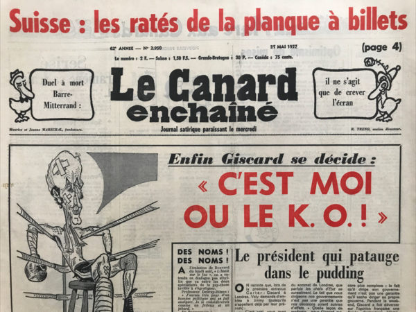 Couac ! | N° 2950 du Canard Enchaîné - 11 Mai 1977 | Nos Exemplaires du Canard Enchaîné sont archivés dans de bonnes conditions de conservation (obscurité, hygrométrie maitrisée et faible température), ce qui s'avère indispensable pour des journaux anciens. | 2950