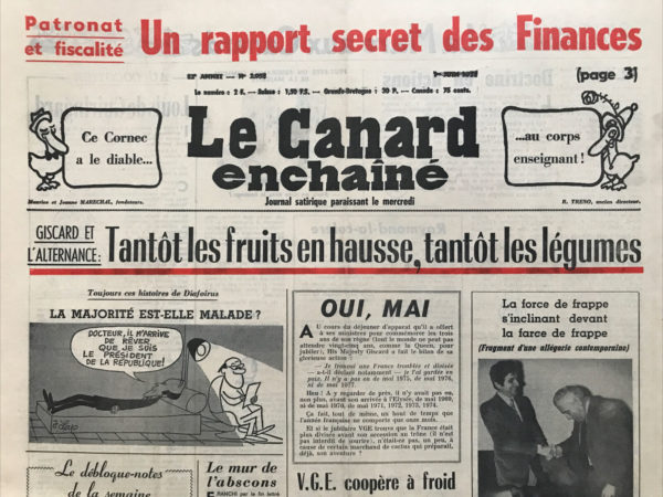 Couac ! | N° 2953 du Canard Enchaîné - 1 Juin 1977 | Nos Exemplaires du Canard Enchaîné sont archivés dans de bonnes conditions de conservation (obscurité, hygrométrie maitrisée et faible température), ce qui s'avère indispensable pour des journaux anciens. | 2953