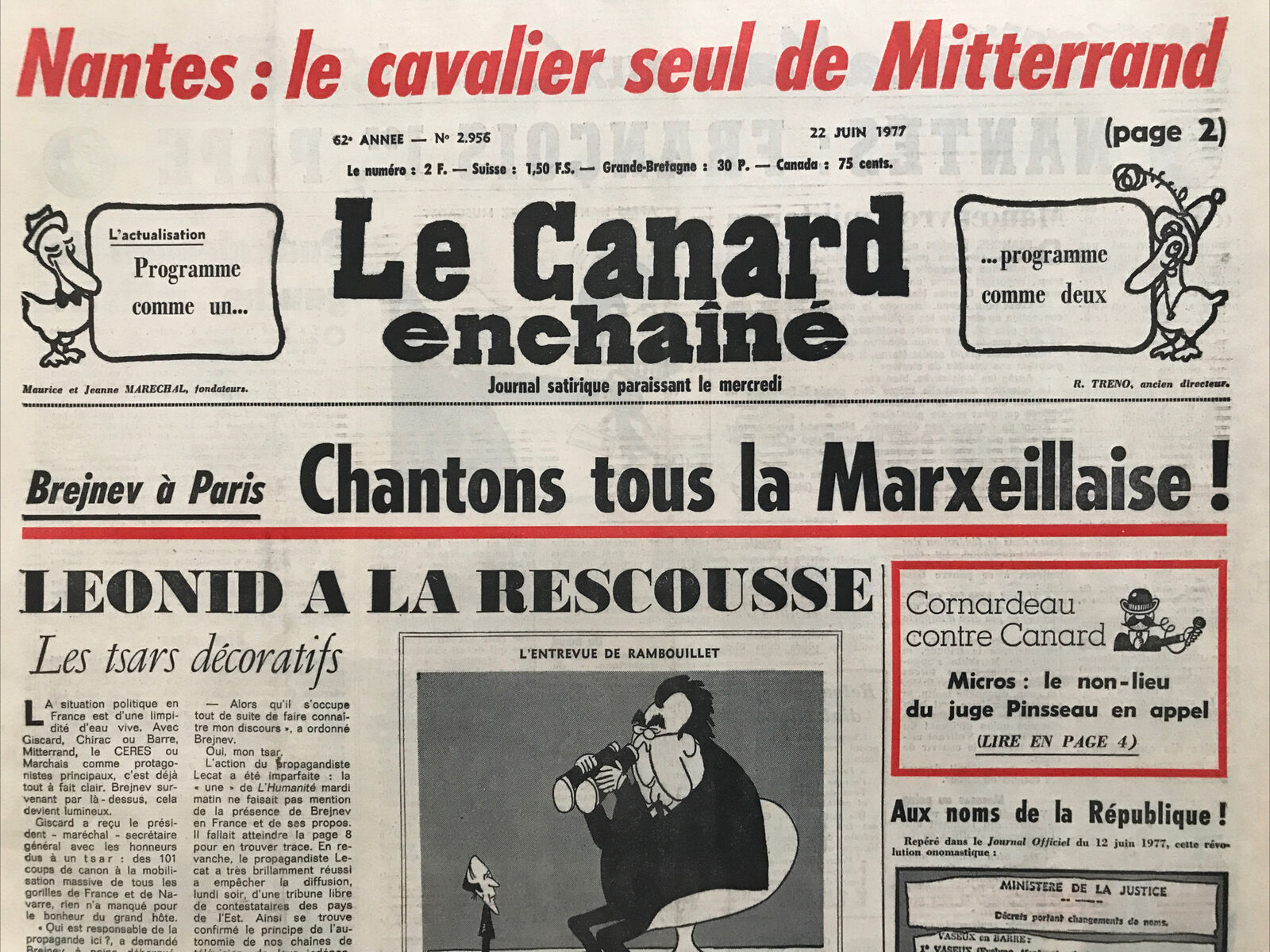 Couac ! | Acheter un Canard | Vente d'Anciens Journaux du Canard Enchaîné. Des Journaux Satiriques de Collection, Historiques & Authentiques de 1916 à 2004 ! | 2956