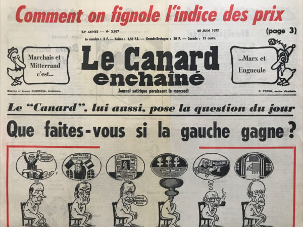 Couac ! | N° 2957 du Canard Enchaîné - 29 Juin 1977 | Nos Exemplaires du Canard Enchaîné sont archivés dans de bonnes conditions de conservation (obscurité, hygrométrie maitrisée et faible température), ce qui s'avère indispensable pour des journaux anciens. | 2957