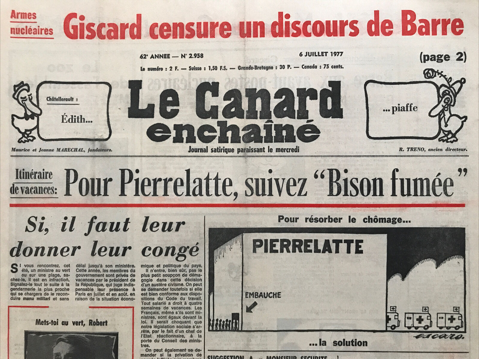 Couac ! | Acheter un Canard | Vente d'Anciens Journaux du Canard Enchaîné. Des Journaux Satiriques de Collection, Historiques & Authentiques de 1916 à 2004 ! | 2958