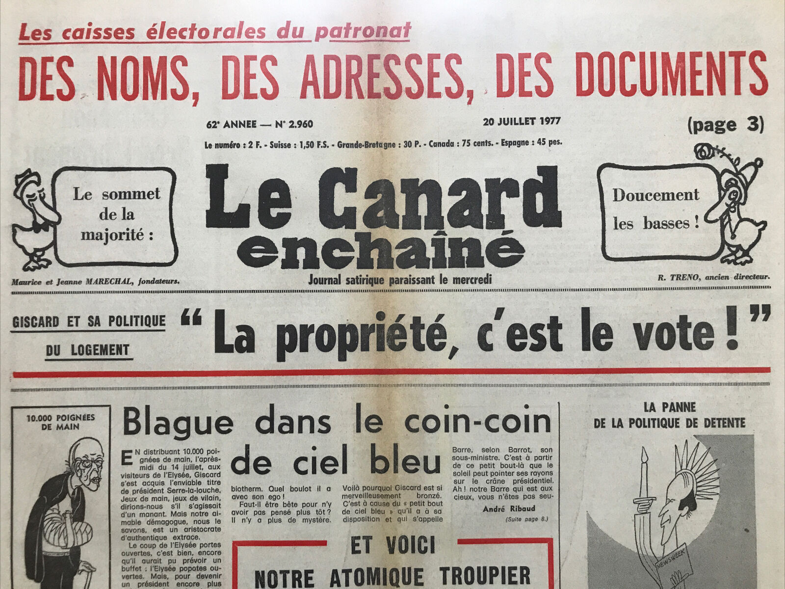 Couac ! | Acheter un Canard | Vente d'Anciens Journaux du Canard Enchaîné. Des Journaux Satiriques de Collection, Historiques & Authentiques de 1916 à 2004 ! | 2960